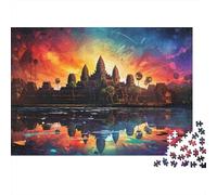 Ancient Temple Sunset 1000 Piece Jigsaw Puzzles Angkor Wat Sunset Reflection Adults Aged 12 And Above Educational Game Beautiful Decoration Difficult Challenging Birthday 38x26cm