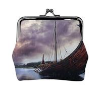 Ancient Times Boat Printed Coin Purse for Women Cute PU Leather Coin Wallet Mini Coin Purse Pouch with Kiss-Lock