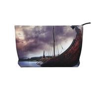 Ancient Times Boat Printed Corduroy Makeup Bag for Travel & Daily Use, Stylish Pouch Purse Case Cosmetic Bags Organizer for Women