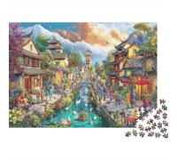 Ancient Town Scene 1000 Piece Sturdy Cardboard Fantasy Town Jigsaw Puzzle Box Set for Adults And Kids Age 12+ Logic Skill for Party Game Must-have Gift Set 38x26cm/1000pcs