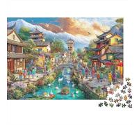 Ancient Town1000pc Premium Cardboard Japan Town Jigsaw Puzzle Adults Men Women Educational Game Relaxation Creativity Housewarming Gift 38x26cm/1000pcs