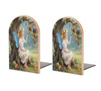 Ancient Tree Flower Fairy Bookend for Shelves Decorative 1 Pair Modern Wood Book End Universal Economy Bookend with Metal Base Heavy Duty Non-Slip Book Organizer for Home Office