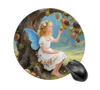 Ancient Tree Flower Fairy Mouse Pad Round Mouse Mat Leather Non-Slip Rubber Base Mousepad Waterproof Computer Mouses Pad for Laptop Wireless Mouses Keyboard Home Office