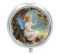 Ancient Tree Flower Fairy Pill Box 3 Compartment Metal Round Pill Case Travel Pill Organizer Small Portable Medicine Vitamin Container for Purse and Pocket to Hold Vitamins Supplements