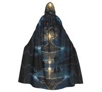 Ancient Tree Of Wisdom Patterned Hooded Poncho, Unisex Hooded Poncho For Cosplay Halloween Costume Party