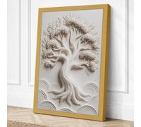 Ancient Tree Relief Botanical Canvas Wall Art Print 36x24 Inch (91 x 61 cm)