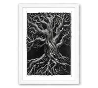 Ancient Tree Roots and Branches Rustic Framed Wall Art Print A1 (84.1×59.4cm) White, Wall Decor for Living Room, Bedroom, Office & Home, Ready to Hang, Art Gift