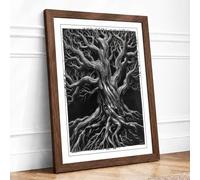 Ancient Tree Roots and Branches Rustic Framed Wall Art Print A2 Walnut