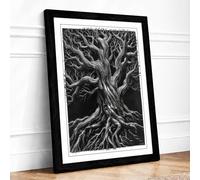 Ancient Tree Roots and Branches Rustic Framed Wall Art Print A3 Black