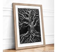 Ancient Tree Roots and Branches Rustic Framed Wall Art Print A3 Oak