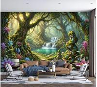 Ancient Trees Exotic Flowers Plants Wall Mural - 300x210cm Grass Green 3D Effect Photo Wallpaper Fantasy Rainforest Panoramic Wall Art Poster for Living Room Bedroom Office Decoration, Grass Green