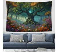 Ancient Trees In The Forest Tapestry,Wall Hanging Fantasy Illustration Landscape Tapestries Aesthetic,Wall Tapestry For Bedroom,Wall Blanket,For Living Room,Wall Hanging Decoration, 230L X 180W Cm