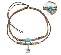 Ancient Tribe Unique Adjustable Hemp Black Leather Choker Tribal Layered Boho Style Necklace - Birthday Gift for Her