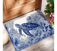 Ancient Turtle Door Mats 45 X 75 Cm, Washable Indoor Doormat Tpr Non-Slip, Dirt Trapper Front Door Mat Inside, Ink Painting Style Super Absorbent Entrance Rug For Entryway, Pets And Dogs - Navy Blue
