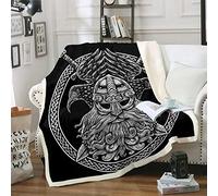Ancient Viking Plush Blanket Retro Exotic Sherpa Blanket Black White Vintage Spear Fleece Throw Blanket for Sofa Couch Eagle Scandinavian Culture Warm Fuzzy Blanket Room Decor Double 60"x79"