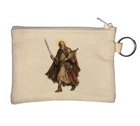 Ancient Warrior Holding Scroll and Sword Key Chain Coin Purse Beige