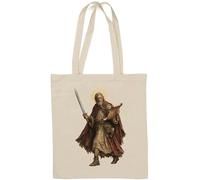 Ancient Warrior Holding Scroll and Sword Natural Cotton Tote Bag White