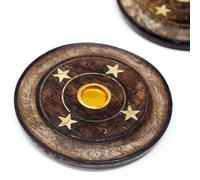 Ancient Wisdom 10cm Mango Wood Cone & Incense Disc Holder