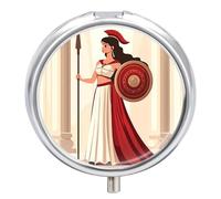 Ancient Wisdom and War Athena Pill Box 3 Compartment Small Portable Medicine Case Pill Organizer for Pocket Purse