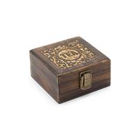 Ancient Wisdom AW Dropship Mango Wood Tea Box with 4 Compartments, Carved Floral Design, 15 x 15 x 8 cm