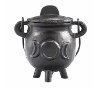 Ancient Wisdom Cast Iron Cauldron, Perfect for Witchcraft, Energy Spells, Halloween Altar, Pagan, and Wiccan Rituals (Tripple Moon, 6.5x13cm)