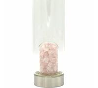 Ancient Wisdom Crystal Infused Glass Water Bottle with Rose Quartz Chips, 500ml, Glass and Stainless Steel, Dishwasher Safe, 6.7 x 23cm