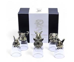 Ancient Wisdom Glass Shot Glasses Set, 50ml, Antique Bronze, Mystical Creatures Theme, Gift Set of 6