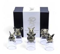 Ancient Wisdom Glass Shot Glasses Set, 50ml, Antique Bronze, Wild Forest Creatures Theme, Gift Set of 6