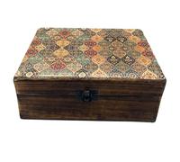 Ancient Wisdom Large Enamelled Ceramic Wooden Box - 20x15x7.5cm - Traditional Pattern