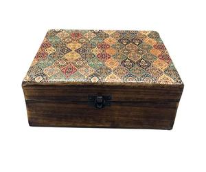 Ancient Wisdom Large Enamelled Ceramic Wooden Box - 20x15x7.5cm - Traditional Pattern