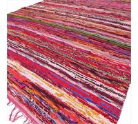 Ancient Wisdom Luxury Artisan Indian Rag Rug Multicolour Red Tint (150 x 90cm) Area Rug for Floor Carpet Colourful