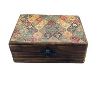 Ancient Wisdom Medium Enamelled Ceramic Wooden Box - 15x10x6cm - Traditional Pattern