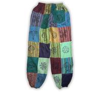 Ancient Wisdom Mushroom Patchwork Pants - FAIR Trade Boho Trousers for Women & Men - Handmade Cotton Blend Hippy Yoga Pants from Nepal (UK, Alpha, M, Regular, Regular, Green)