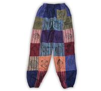 Ancient Wisdom Mushroom Patchwork Pants - FAIR Trade Boho Trousers for Women & Men - Handmade Cotton Blend Hippy Yoga Pants from Nepal (UK, Alpha, XL, Regular, Regular, Purple)