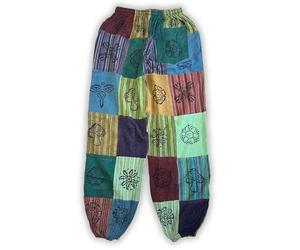 Ancient Wisdom Mushroom Patchwork Pants - FAIR Trade Boho Trousers for Women & Men - Handmade Cotton Blend Hippy Yoga Pants from Nepal