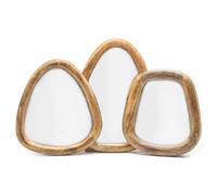 Ancient Wisdom Pebble Shaped Wall Mirrors, Set of 3, Dark Brown Mango Wood Frame, 30 x 20.5 cm, 20 x 22 cm, 22 x 24.5 cm