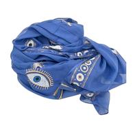 Ancient Wisdom Starters Cotton Nomad Sari Pareo, Rich Blue & Gold, Hand Painted Evil Eye Design, 180x110 cm