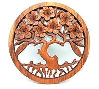 Ancient Wisdom Suar Wood Wall Panel, Tree of Life with Frangipani Design, Handmade Carved Décor