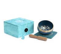 Ancient Wisdom Throat Chakra Singing Bowl Set Bright Blue Meditation Sound