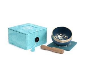 Ancient Wisdom Throat Chakra Singing Bowl Set Bright Blue Meditation Sound
