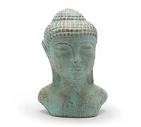 Ancient Wisdom Tranquility Buddha Head Statue, Concrete, Green Copper, 18 x 12 x 11 cm, Indonesian Handcrafted