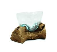 Ancient Wisdom Unique Handcrafted Molten Glass Bowl on Gamal Wood Base - Artistic Centerpiece, Eco-Friendly Design, Perfect for Modern Home Decor, 757675