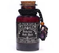 Ancient Witch Bath Spell Potion with Amethyst Crystal Amulet, Seduction Scent, Aromatherapy Bath Salts, Vegan, Natural, Patchouli & Clary Sage, 240g