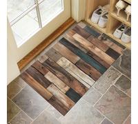 Ancient Wooden Board Door Mats Indoor, Country Retro Style Non-Slip Low Profile Doormat Washable Dirt Trapper Mat for Entrance, Inside, Kitchen, Front Door Mat - 60 x 120 cm, Dark Brown