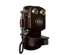 Ancient Wooden Wall-Mounted Telephone Vintage Rotary Dial Retro Wired Telephone Fixed Line Landline Rotary,Red