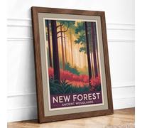 Ancient Woodlands Vintage Framed Wall Art Print A1 Walnut