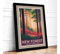 Ancient Woodlands Vintage Framed Wall Art Print A3 Black