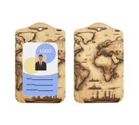 Ancient-World-Map Pu Leather Id Badge Holder with Lanyard, Vertical Name Badge Holder for Ofiice