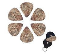 Ancient Worn Brick Wall Guitar Picks 6 Pack, 0.46mm Thickness Celluloid Bass Pick with Leather Guitar Pick Holder Keychain Abstract Art Pics Plectrum for Acoustic Electric Guitar, Ukulele, Bass