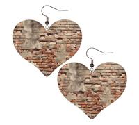 Ancient Worn Brick Wall Leather Earrings for Women Heart Dangle Earrings Lightweight Drop Earring Jewelry Gift
